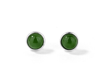 18K White Gold Plated Sterling Silver Nephrite Jade Earrings