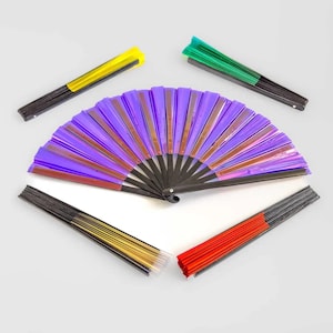 Holographic Clack Fan | Festival Rave Hand Fan | Wooden Spine Fan with Iridescent Colors | Multi-Colored Festival Clacking Sound Fan