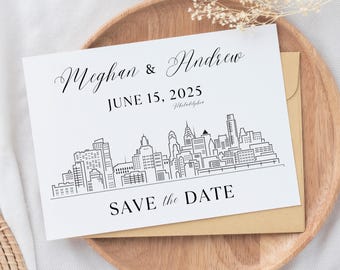 Philadelphia Save the Dates, Philadelphia Skyline, Philadelphia Wedding, Save the Date Cards, STD, Philly, Philly Weddings, Canva Template