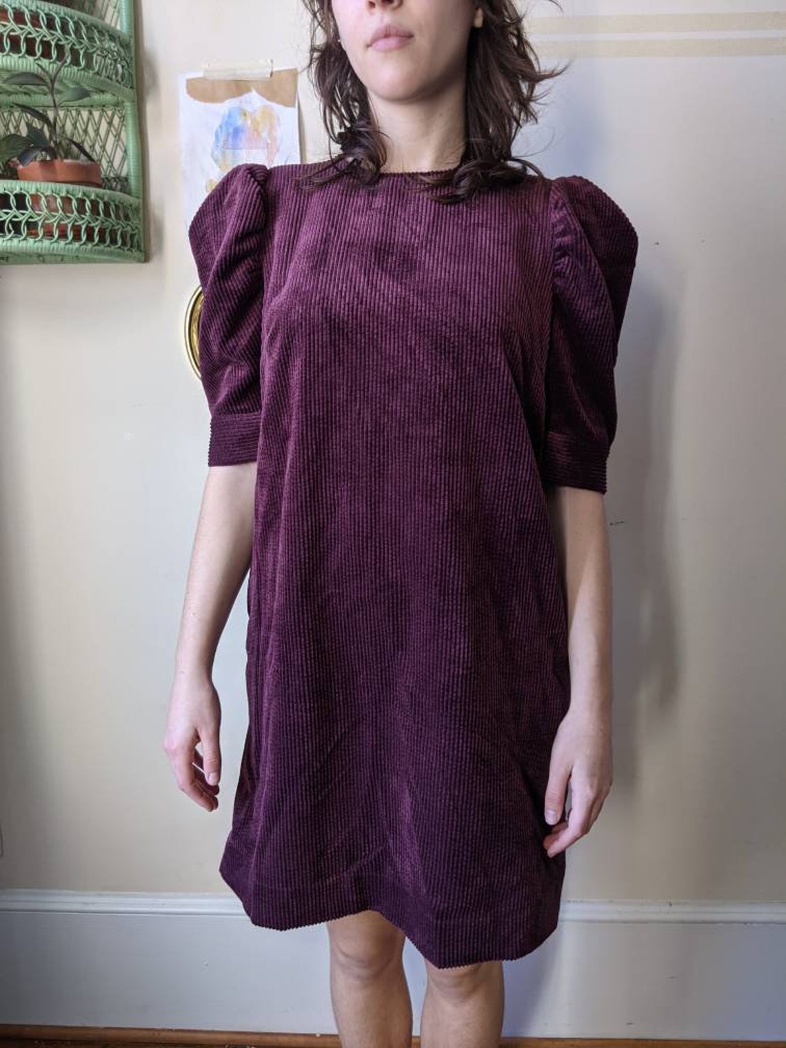 velvet corduroy dress with mutton sleeves. Deep Etsy