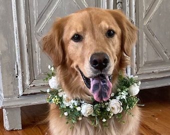 White Roses and Eucalyptus Dog Wedding Wreath Wedding Flower Wreath, Dog Floral Wedding Wreath, Engagement Announcement Flower Wreath