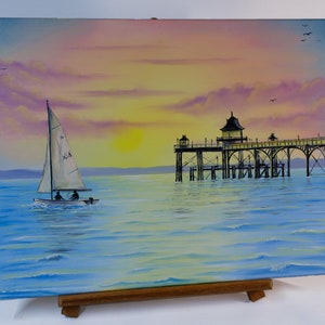 Sunset at Clevedon Pier - oil painting