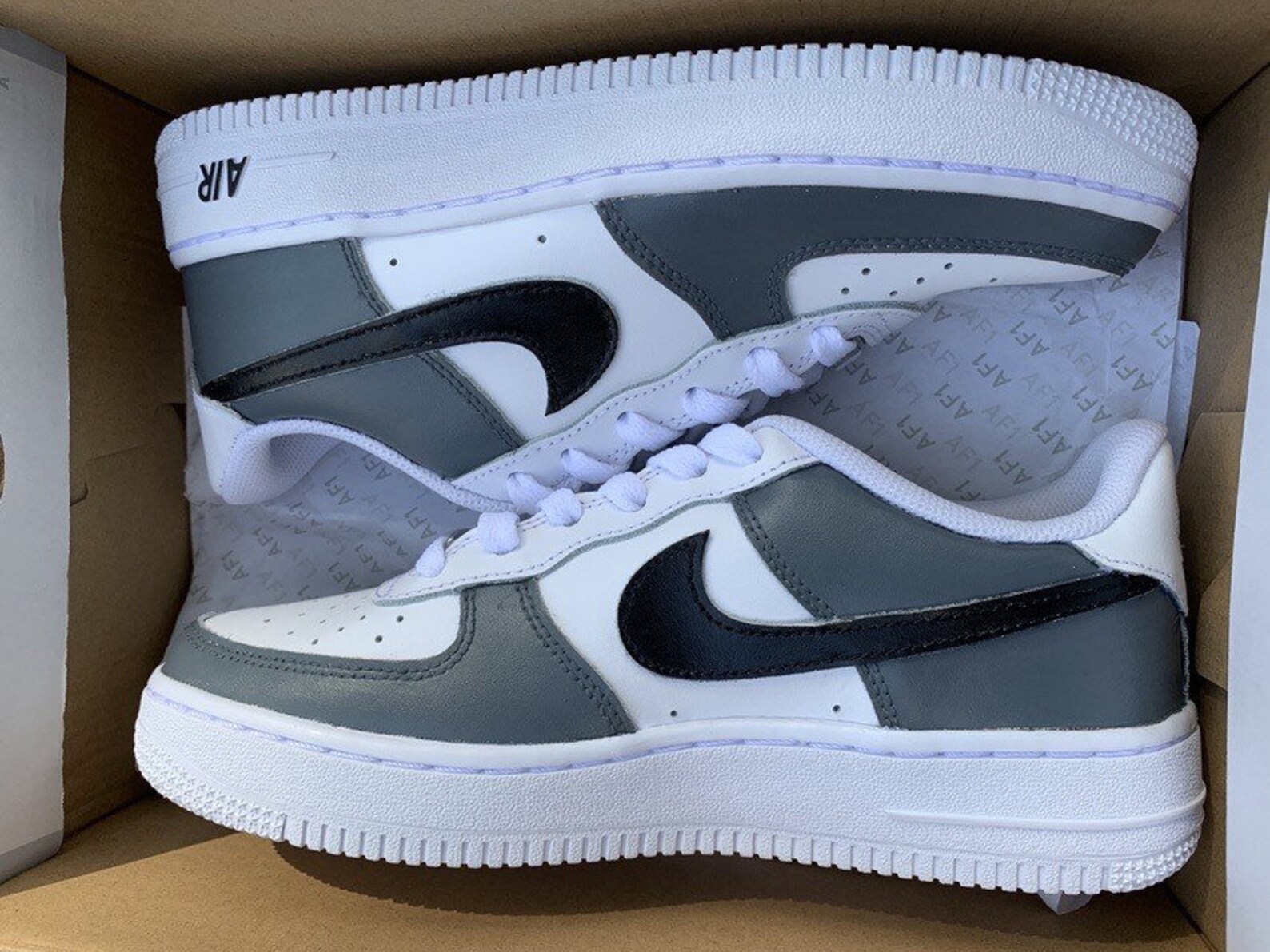 Nike Air Force 1 custom sneakers BLACK GRAY BLOCK versie | Etsy