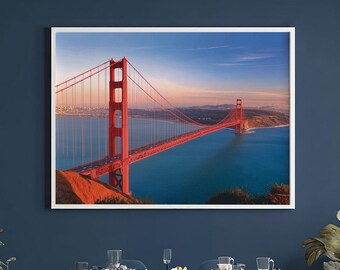 Golden Gate Bridge Wall Art San Francisco Landscape Masculine Housewarming Photography Print California Sunset Ocean Coastal Travel Poster