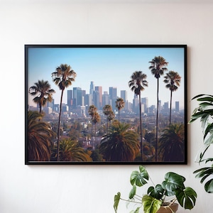 Los Angeles Downtown Modern Wall Art Retro California Masculine Housewarming Sunset Print Scenic Landscape Palm Trees Aesthetic Poster