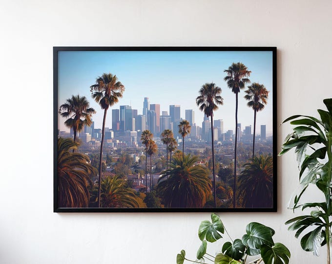 Los Angeles Downtown Modern Wall Art Retro California Masculine Housewarming Sunset Print Scenic Landscape Palm Trees Aesthetic Poster