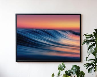 Sunset Ocean Wave Abstract Wall Art Coastal Beach Waves Photography Modern Poster Peaceful Blue Orange Sea Dreamy Aesthetic Print