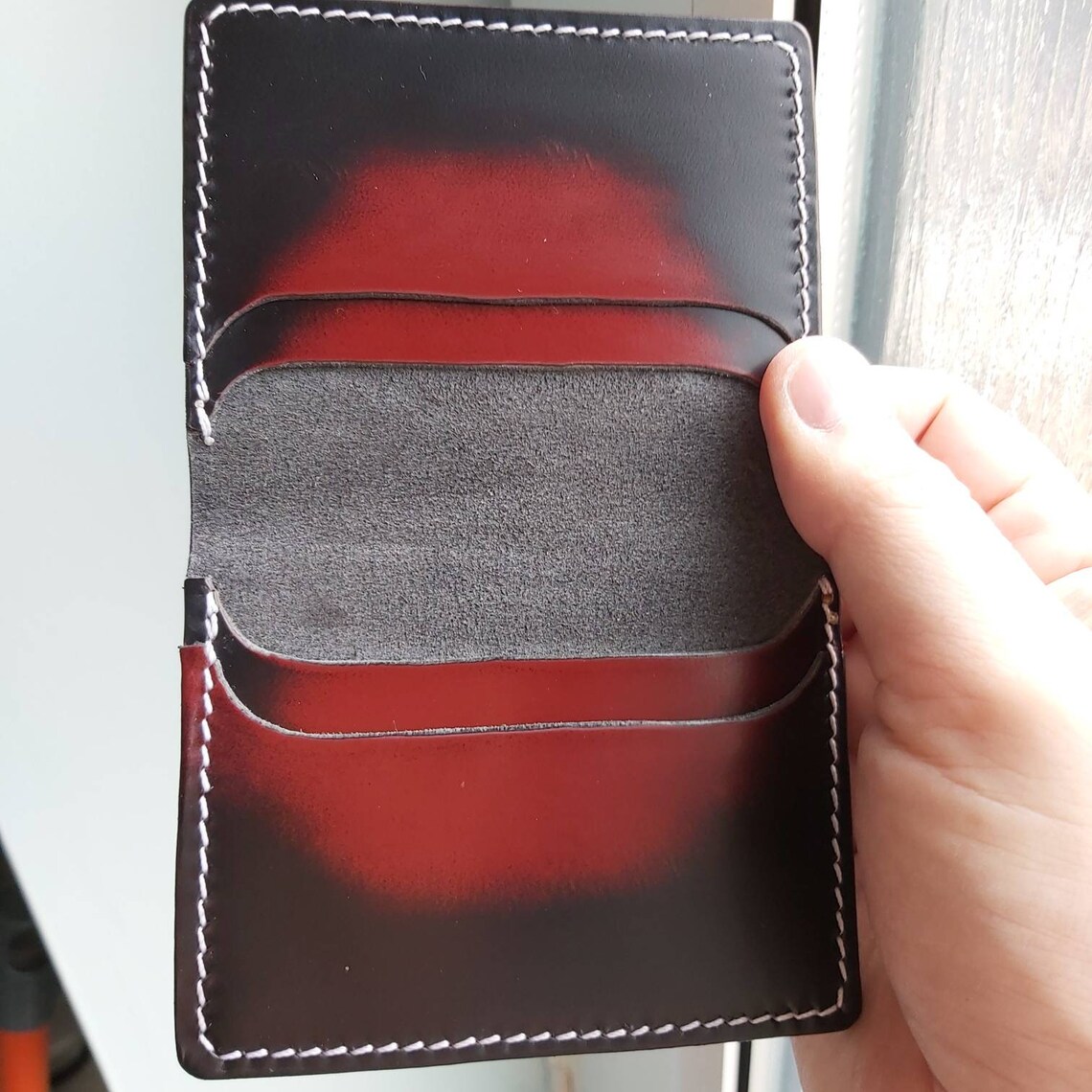 Black and red 4 card folding wallet. Etsy