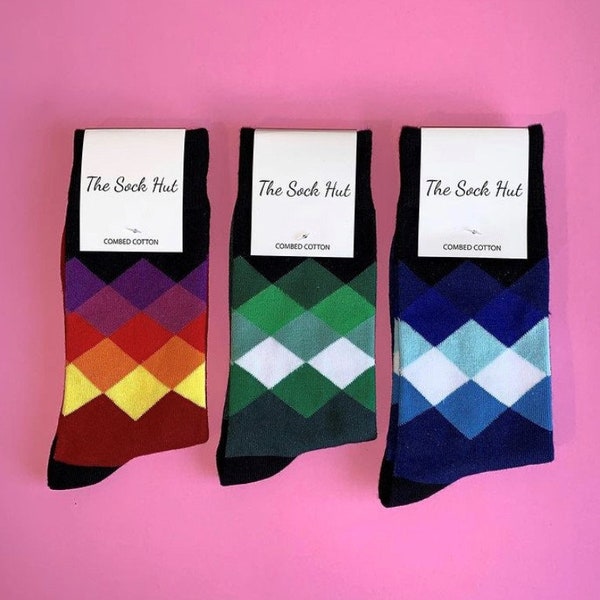 Diamond Triple Sock Pack | Mens Socks | Womans Socks | Colourful Socks | Fun Socks | Patterned Socks | Gift Socks |