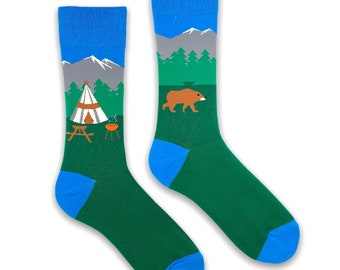 Novelty camping socks | Christmas secret Santa gift socks | unisex combed cotton socks