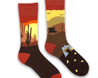 Mismatched Wild West Socks | Happy Wild West Socks | Mens Socks | Womans Socks | Colourful Socks  | Fathers Day Gift | Gift Socks |