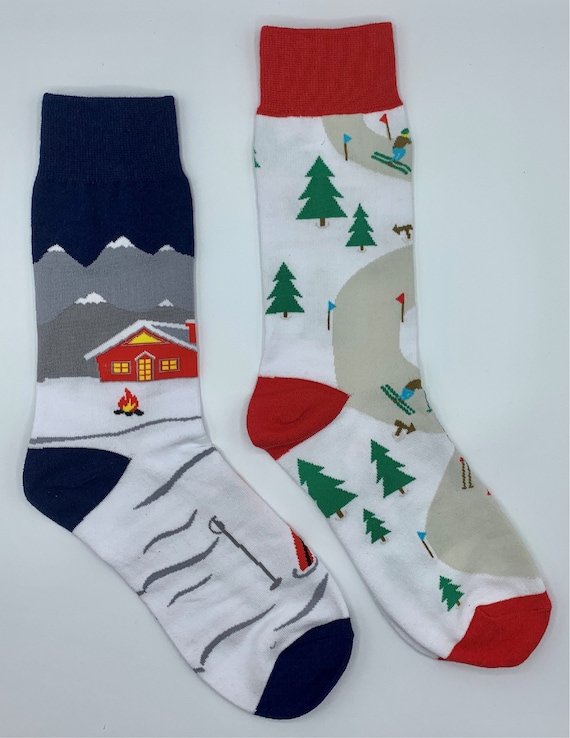 Novelty Skiing Socks Happy Skiing Socks Mens Socks Etsy