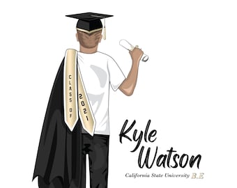 Custom Graduation Portrait Illustration / Personalized Graduation Portrait Drawing / Graduation Illustration / Custom Gradation Gift