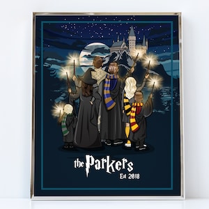 Custom Wizard Family Portrait Illustration / Wizard Portrait / Make Me Into A Wizard / Custom Wizard Couple Drawing / Wizard School Portrait