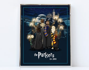 Custom Wizard Family Portrait Illustration / Wizard Portrait / Make Me Into A Wizard / Custom Wizard Couple Drawing / Wizard School Portrait