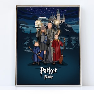 Custom Wizard Family Drawing / Custom Wizard Couple Drawing / Make Me Into A Wizard / Wizard School Portrait / Personalized Wizard Drawing