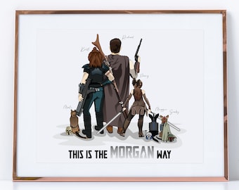 Custom Mandalorian Family Portrait Drawing / Custom Star Wars Family Portrait Drawing / Star Wars Illustration / Mandalorian Illustration