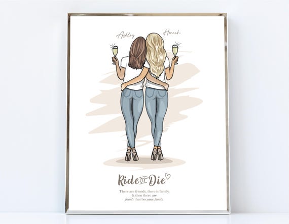 Ride or Die Custom Happy Birthday Best Friend Portrait Illustration / Personalized Best Friend Drawing / Gift For Best Friend / Friendship