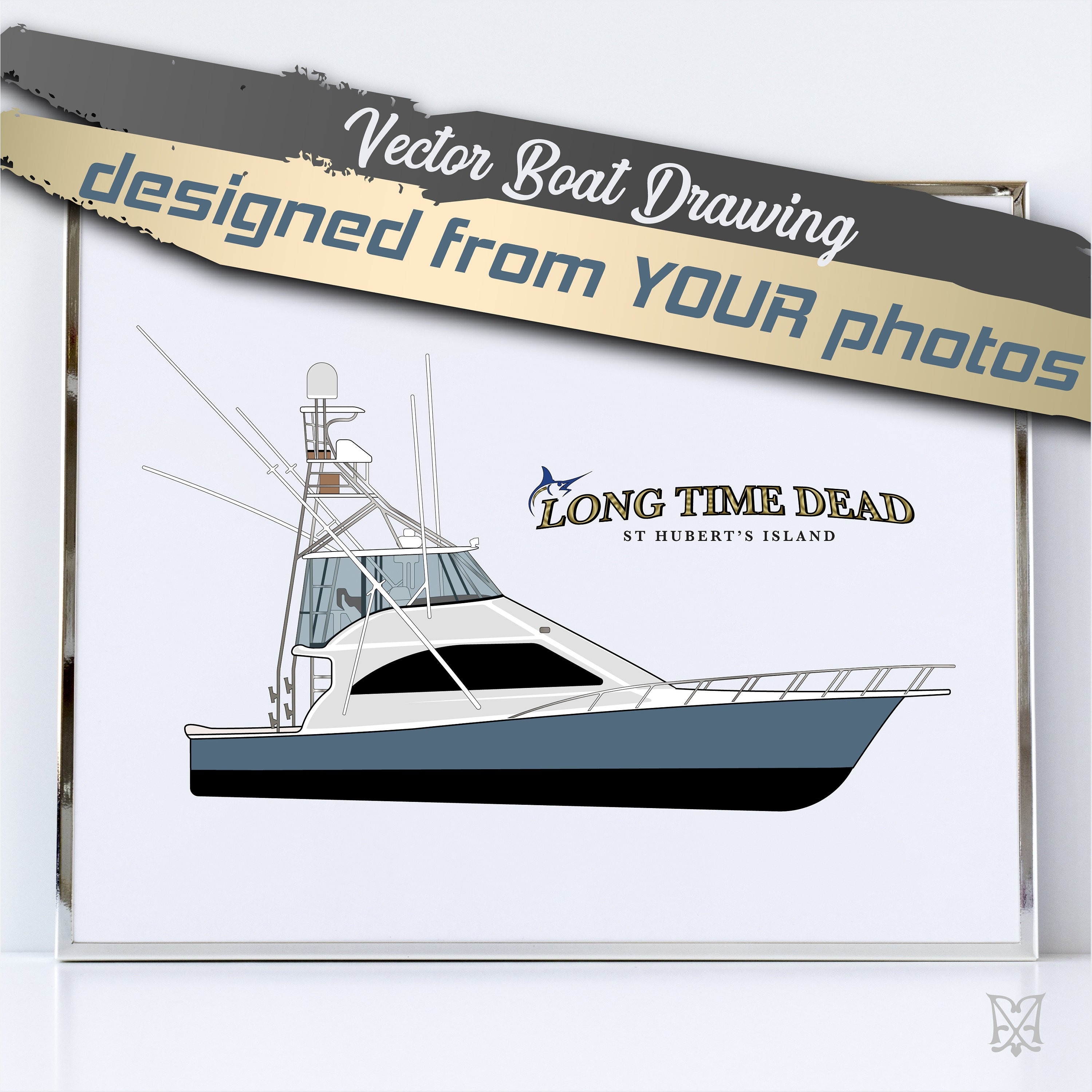 Vector Boat Portrait Illustration/ Custom Boat Drawing From Your Photos/  Convert Your Boat to Line Art Drawing/ Vector Boat Art Illustration 