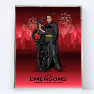 Custom Superhero Couple Portrait Drawing From Photo - Digital Delivery  / Superhero Couple Drawing / Hand Drawn Superhero Couple Portrait