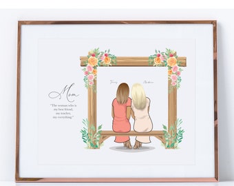 Custom Mother's Day Portrait Drawing / Custom Mom Daughter Portrait Drawing / Personalized Mom Daughter Illustration / Mom Daughter Print