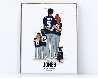 Custom Football Family Portrait Illustration / Personalized Football Family Portrait Drawing / Custom Football Jersey Portrait Illustration