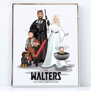 Star Wars Family Portrait From Photo Digital Delivery/Custom Star Wars Couple Portrait/Unique Star Wars Gift/Custom Star Wars Family Drawing