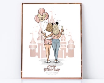 Personalized Disney Castle Best Friend Portrait / Custom Best Friend Disney Gift/Magic Kingdom Friend Portrait Drawing/Disney Friend Drawing