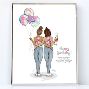 Tie Dye Happy Birthday Best Friend Portrait Illustration / Happy Birthday Portrait / Best Friend Portrait Drawing/Custom Happy Birthday Gift