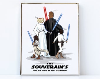 Custom Star Wars Family Illustration / Personalized Mandalorian Family Portrait / Custom Star Wars Couple Portrait / Unique Star Wars Gift