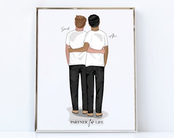 Gay Wedding Gift / Custom Gay Couple Portrait Drawing / Gay Couple Gift / His and His / Personalized Gay Couple Illustration / LGBTQ
