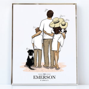 Custom Family Portrait at the Beach Drawing / Family Beach Drawing / Couple&#39;s Portrait at the Beach Drawing / Beach Vacation Portrait