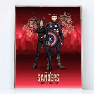 Custom Superhero Couple Portrait Drawing From Photo - Digital Delivery / Superhero Couple Drawing / Hand Drawn Superhero Couple Portrait