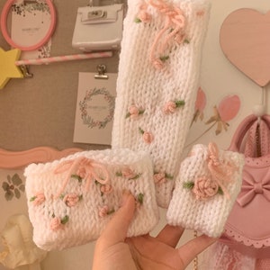 Juego de bolsitas de flores de punto / hechas a mano