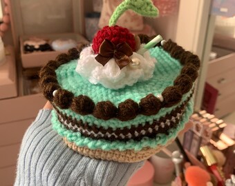 Mint chocolate crochet cake makeup bag