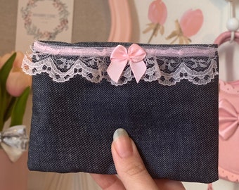 Coquette Hand sewed Pouch | pink | bows