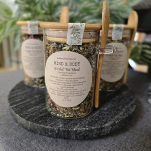 Mind & Body Tea | Raspberry Leaf Tisane| Caffeine Free Tea Blend | Herbal Tea Blends | Loose Leaf Tea| Glass Tea Jar