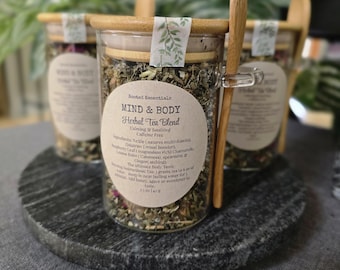 Mind & Body Tea | Raspberry Leaf Tisane| Caffeine Free Tea Blend | Herbal Tea Blends | Loose Leaf Tea| Glass Tea Jar