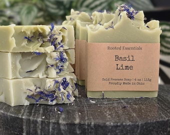 BASIL LIME | Artisan Soap|  Plant Based Soap | Vegan Cold Process Soap | Essential Oil Soap | Synthetic Fragrance Free | Eco Friendly Soap