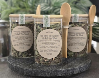 The High Priestess| Holy Basil Tisane| Caffeine Free Tea Blend | Herbal Tea Blends | Loose Leaf Tea| Glass Tea Jar