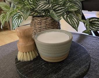 NEW Solid Dish Soap | Thyme Green Ramekin- Brush & Refill Options| Eco Friendly| Non-Toxic