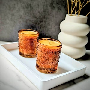 Boho beeswax candle | Amber glass | cotton wick | essential oil candle | 15 hour burn