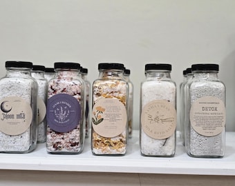 Glass Jar Milk Bath Salts | Therapeutic Soaking Salts | Herbal Salts