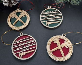 Machinist Christmas Ornament can be personalized on the back,  Holiday Christmas Decor great for Christmas tree, Christmas gift