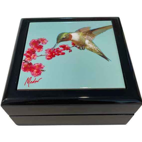 Hummingbird teal Jewelry Box Bride Gift Box Jewelry Box Personalized Bridal Shower Gift for Bride Honeymoon Gift Travel Case