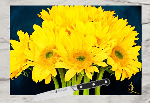 Sunflower Bouquet cutting board. Use as serving tray, cheese board and charcuterie board.