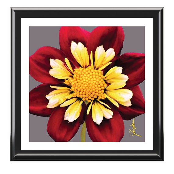 Dahlia Red Jewelry Box, Keepsake Box - wood & ceramic tile top - vintage art deco - 6" x 6", great gift for her,gift for bride,gift for Mom
