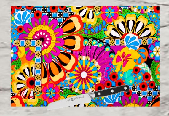 Boho Decor Flower Power cutting board. Bohemian decor Use as a serving tray, cheese board and charcuterie board.