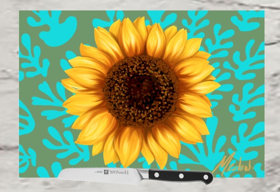 SunflowerShapes glass wall art.Great housewarming gift. Use as a decorative tray, cheese board and charcuterie board