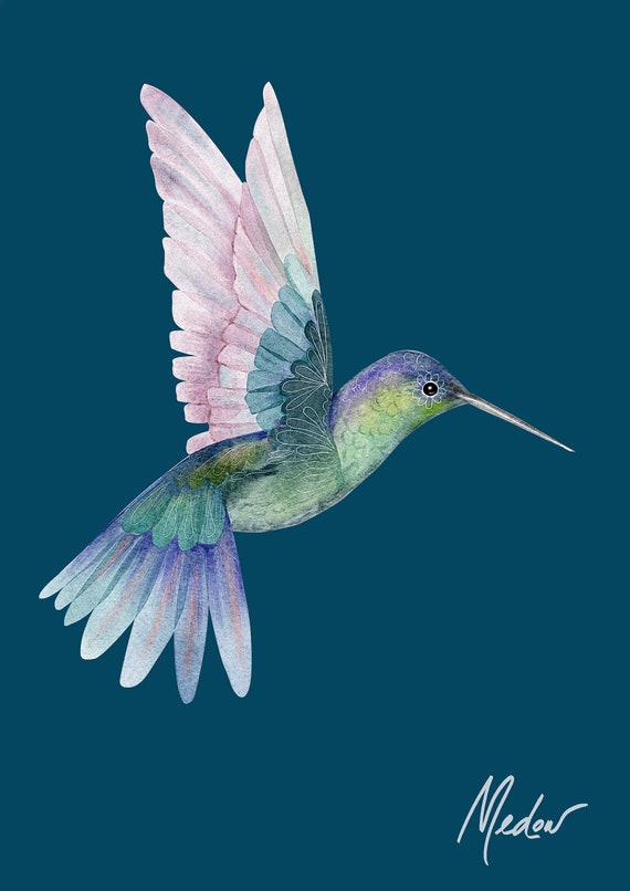 Hummingbird Midnite cutting board, kitchen wall art. Use as a serving tray, cheese board and charcuterie board.